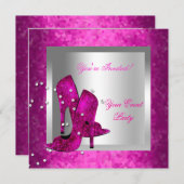 Hot Pink High Heel Shoes Silver Event Party Einladung (Vorne/Hinten)