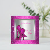 Hot Pink High Heel Shoes Silver Event Party Einladung (Stehend Vorderseite)