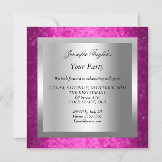 Hot Pink High Heel Shoes Silver Event Party Einladung (Rückseite)