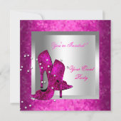 Hot Pink High Heel Shoes Silver Event Party Einladung (Vorderseite)