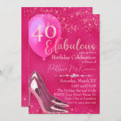 Hot Pink High Heel Stilettos Glitzer 40. Geburtsta Einladung (Vorne/Hinten)