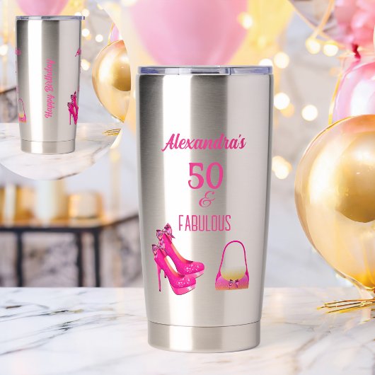 Hot Pink High Heels Fabulous 50th Birthday Gift Thermobecher