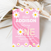 Hot Pink Hippy Wave Daisy Einladung zum 1. Geburts