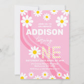 Hot Pink Hippy Wave Daisy Einladung zum 1. Geburts (Vorderseite)