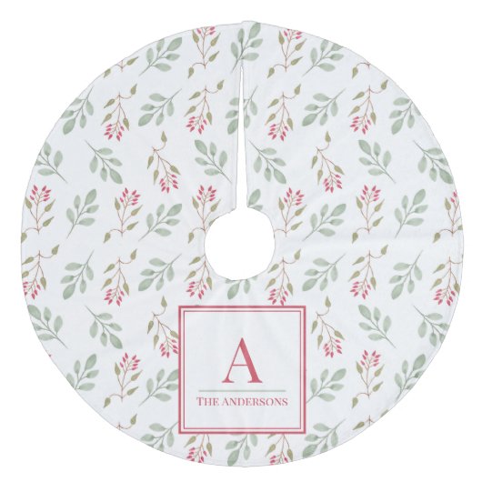 Hot Pink Holly Berry Weihnachtsbaumrock Fleece Weihnachtsbaumdecke (Vorderseite)