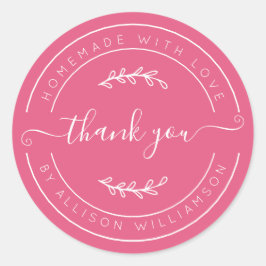Hot Pink Homemade Thank You Label Runder Aufkleber