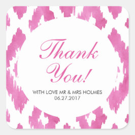 Hot Pink Ikat Vielen Dank Quadratischer Aufkleber