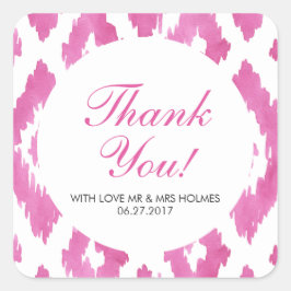 Hot Pink Ikat Vielen Dank Quadratischer Aufkleber