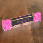 Hot Pink Imitate Glitzer Gold Akzente Namensplakette (Seite)