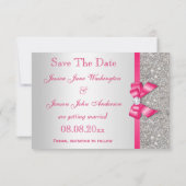 Hot Pink Imitats Bow & Diamonds Save the Date (Rückseite)