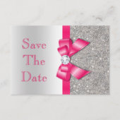 Hot Pink Imitats Bow & Diamonds Save the Date (Vorderseite)