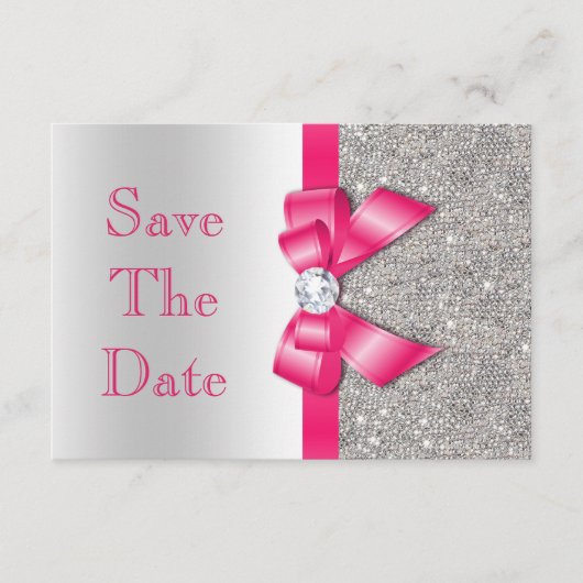 Hot Pink Imitats Bow & Diamonds Save the Date (Vorderseite)