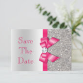 Hot Pink Imitats Bow & Diamonds Save the Date (Stehend Vorderseite)
