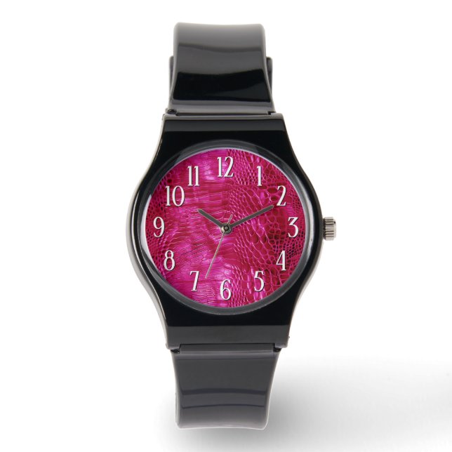Hot Pink Imitats Leather Armbanduhr (Vorderseite)