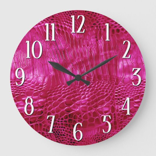 Hot Pink Imitats Leather Große Wanduhr (Vorderseite)