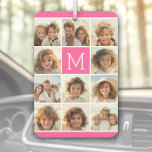 Hot Pink Instagramm Foto Collage Custom Monogram Autolufterfrischer<br><div class="desc">Verwenden Sie bis zu 11 quadratische oder selbstständige Fotos,  um ein einzigartiges und persönliches Geschenk zu schaffen. Oder man behalte den Hipster Welpe und macht einen trendigen Sake. Wenn Sie die Bilder anpassen müssen,  klicken Sie auf das Werkzeug anpassen,  um Änderungen vorzunehmen.</div>