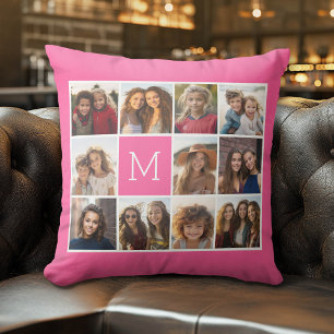 Hot Pink Instagramm Foto Collage Custom Monogram Kissen