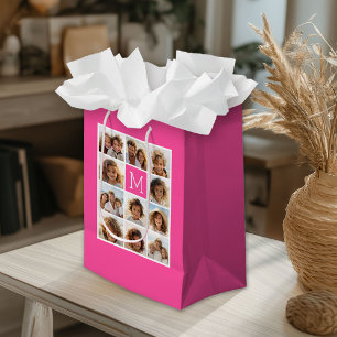 Hot Pink Instagramm Foto Collage Custom Monogram Kleine Geschenktüte