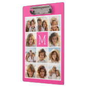 Hot Pink Instagramm Foto Collage Custom Monogram Klemmbrett (Links)