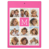 Hot Pink Instagramm Foto Collage Custom Monogram Klemmbrett (Rückseite)