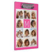 Hot Pink Instagramm Foto Collage Custom Monogram Klemmbrett (Rechts)