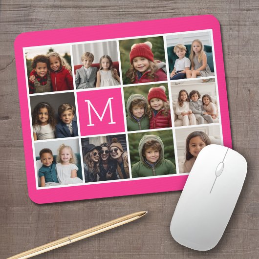 Hot Pink Instagramm Foto Collage Custom Monogram Mousepad