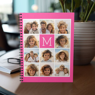 Hot Pink Instagramm Foto Collage Custom Monogram Notizblock