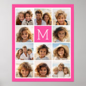 Hot Pink Instagramm Foto Collage Custom Monogram Poster (Vorne)