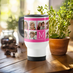 Hot Pink Instagramm Foto Collage Custom Monogram Reisebecher
