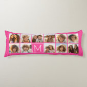 Hot Pink Instagramm Foto Collage Custom Monogram Seitenschläferkissen (Vorderseite)