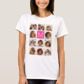 Hot Pink Instagramm Foto Collage Custom Monogram T-Shirt (Vorderseite)