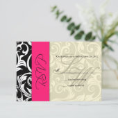 Hot Pink Ivory Swirl Wedding RSVP (Stehend Vorderseite)