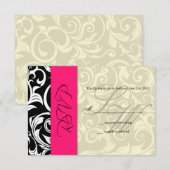 Hot Pink Ivory Swirl Wedding RSVP Karte (Vorne/Hinten)