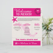 Hot Pink Ivory Wedding Willkommensbrief für Mexiko (Stehend Vorderseite)