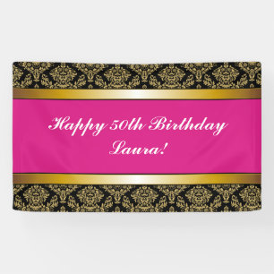 Hot Pink jedes Alter Gold Damask Geburtstag Banner