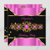 Hot Pink Jewel Gold Black Birthday Party Einladung (Vorne/Hinten)