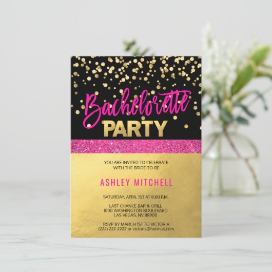 HOT Pink Junggeselinnen-Abschied Einladungen Vorla (Stehend Vorderseite)