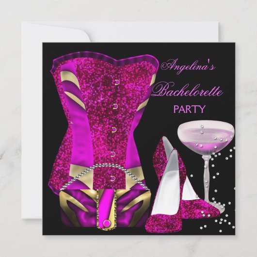 Hot Pink Junggeselinnen-Abschied Shoes Corset Einladung (Vorderseite)