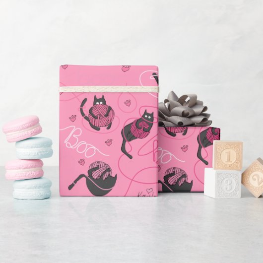Hot Pink Kätzchen Liebe Kätzchen und Garn Kinder Geschenkpapier (Babyparty)