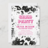 Hot Pink Kuh Print Chic Rustic Graduation Party Einladung (Vorderseite)