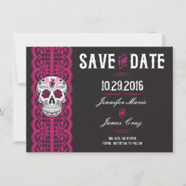 Hot Pink Lace Sugar Skull Speichern Sie die Daten Save The Date