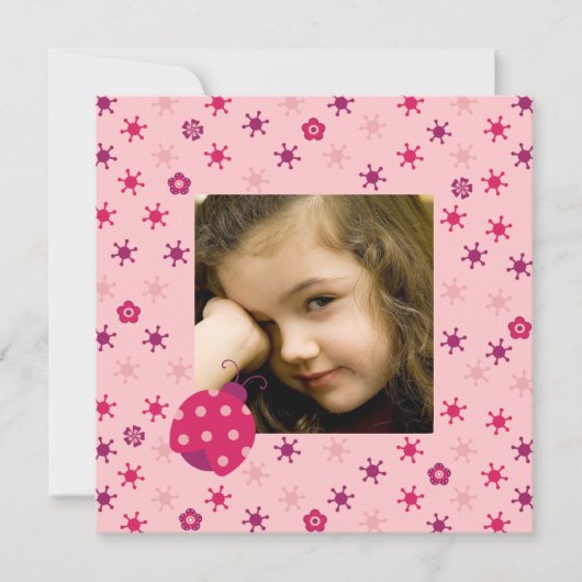 Hot Pink Ladybug Blume Geburtstagsfeier Einladung (Vorderseite)