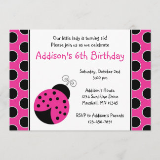 Hot Pink Ladybug Geburtstagseinladungen Einladung
