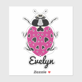 Hot Pink Ladybug mit Namensaufkleber Aufkleber