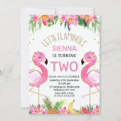 Hot Pink Lasse Flamingle Flamingo 1. Geburtstag Einladung (Vorderseite)