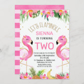 Hot Pink Lasse Flamingle Flamingo 1. Geburtstag Einladung (Vorne/Hinten)