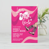 Hot Pink Last Ride Disco Cowgirl Bachelorette Einladung (Stehend Vorderseite)