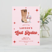 Hot Pink Last Rodeo Cowgirl Bachelorette Einladung (Stehend Vorderseite)