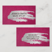Hot Pink Leather | Metall gebürstet Visitenkarte (Vorne/Hinten)