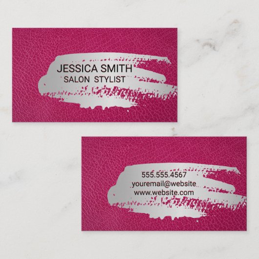 Hot Pink Leather | Metall gebürstet Visitenkarte (Vorne/Hinten)